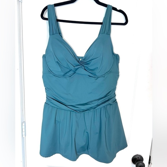 Anne Cole Twist Front Shirred Underwire Swim Dress - Picture 2 of 8